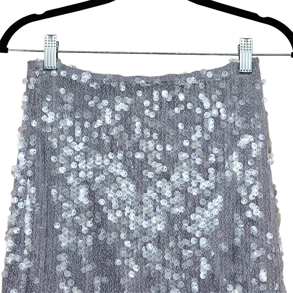 Zara Sequin Midi Skirt M Silver Sparkle Cocktail Party Disco Costume NYE Holiday - Picture 11 of 12